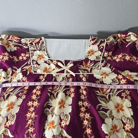 T&L Muumuu Factory Purple Orange Hawaiian Hibiscus Midi Flowy Dress‎ Large Aloha - Picture 5 of 10